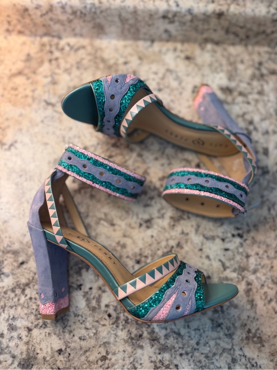 Katy Perry Collections Shoes - Katy Perry Collections Kai Teal, Lavender & Pink Chunky Heel Sandals Mermaid